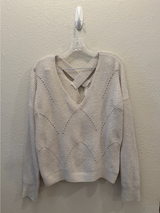 PINQUE Sweaters - Pinque Stitch Fix Large Cream Pointelle Knit V Neck Criss Cross Back Sweater